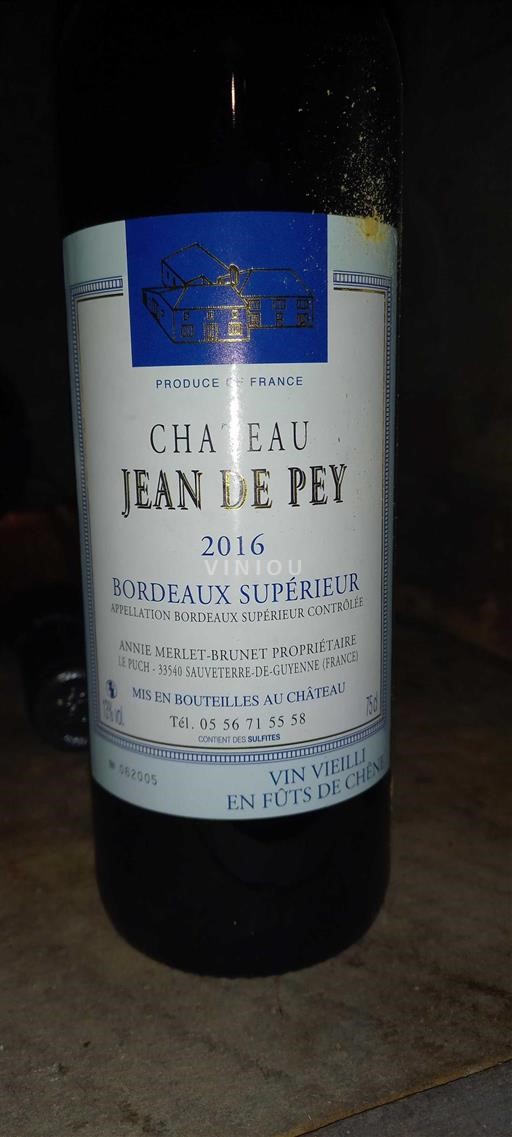 Bordeaux Bordeaux Supérieur Château Jean de Pey 2016