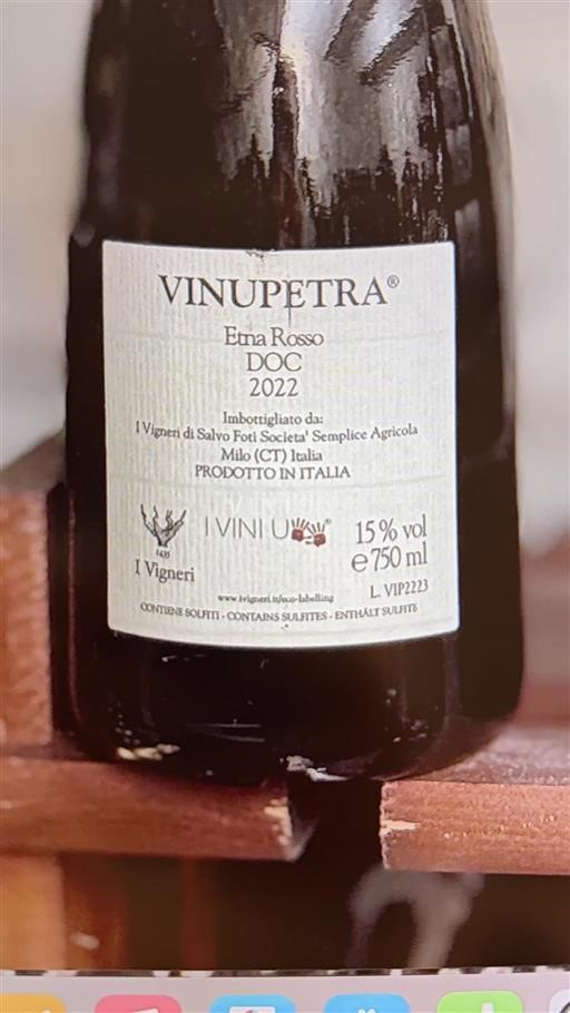 Wines of Sicily Unspecified I Vigneri di Salvo Foti Vinupetra 2022