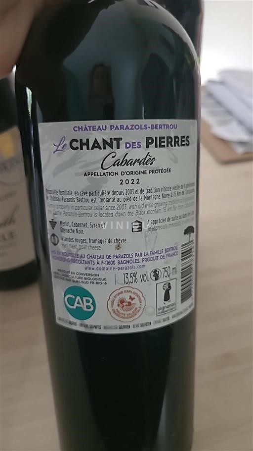 Languedoc Cabardès Château Parazols-Bertrou Le Chant des Pierres 2022