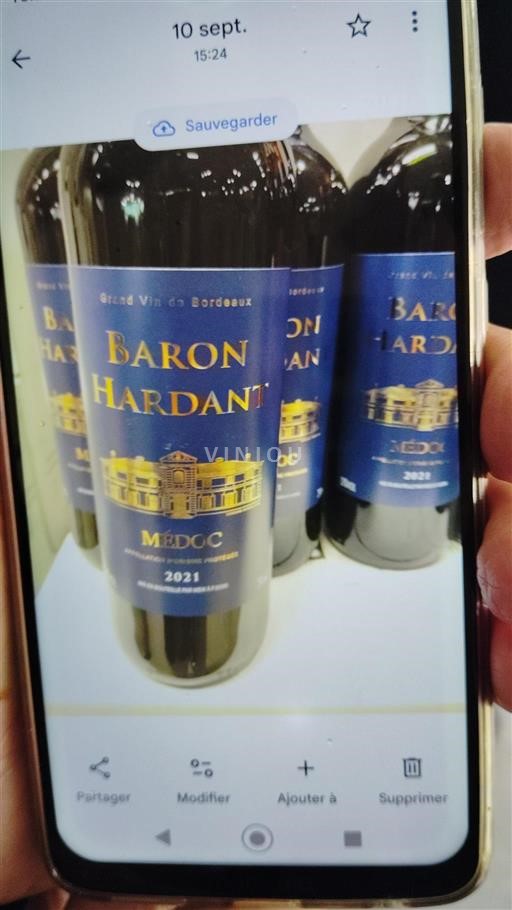 Vin Rouge sec Baron Hardant 2021 France Bordeaux Médoc AOC