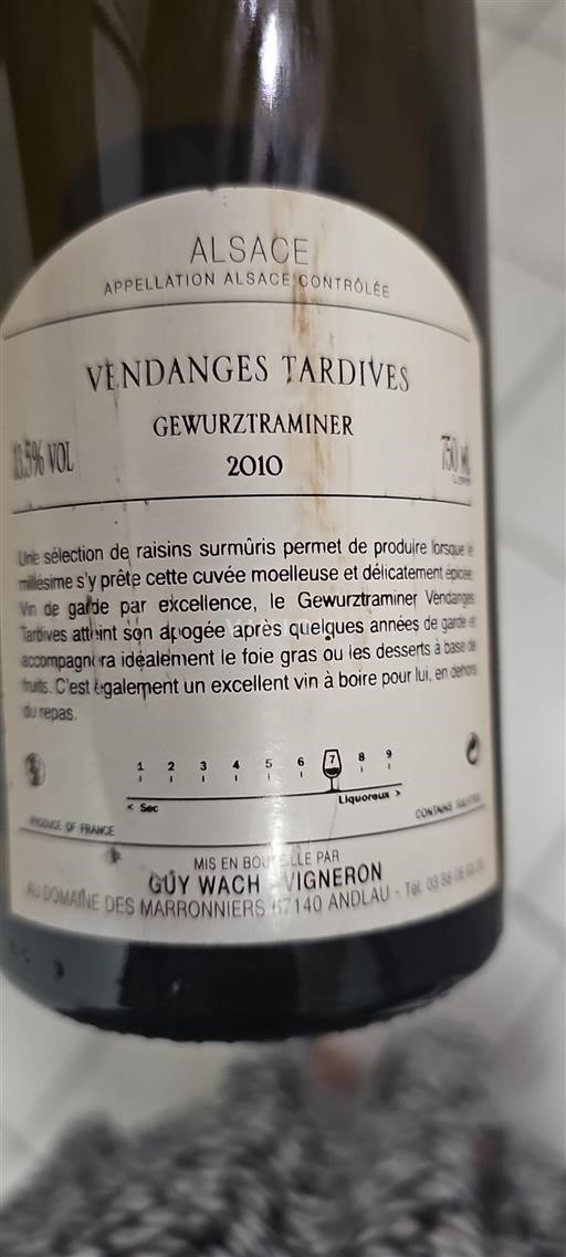 Alsasko Grand Cru Guy Wach Vendanges Tardives 2010