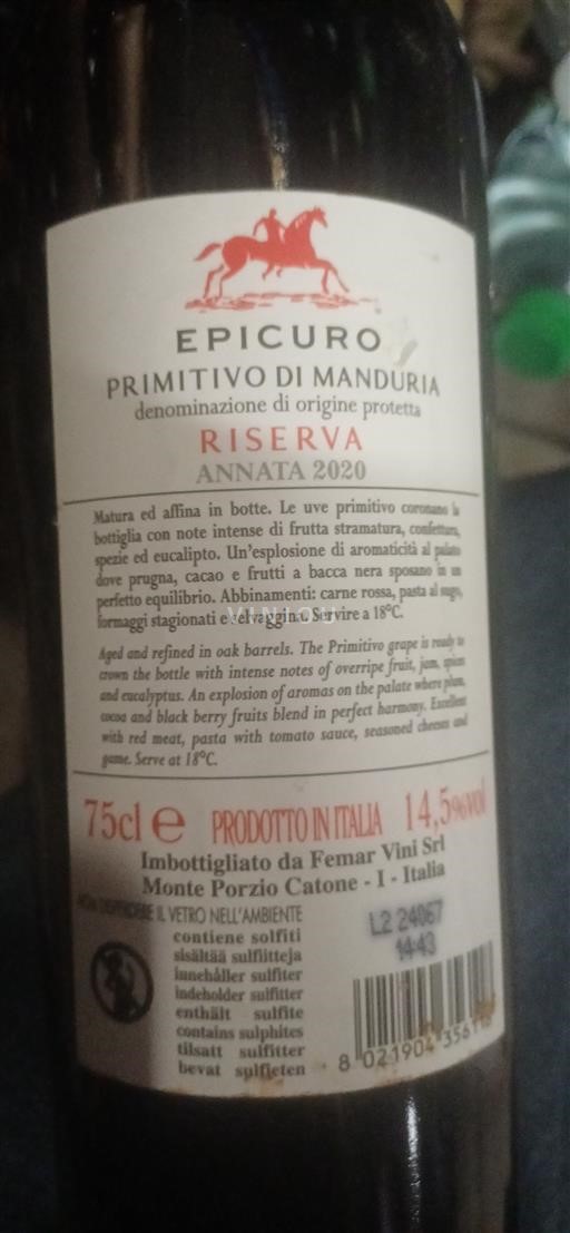 Puglia Primitivo di Manduria Riserva 2020