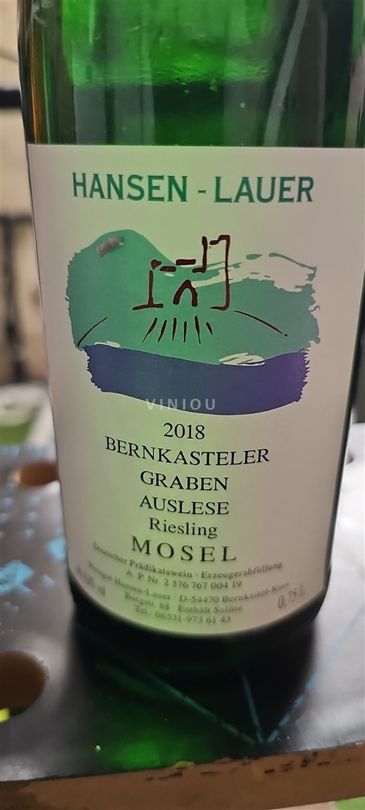 Moseldalen Ospecificerad Hansen-Lauer Bernkasteler Graben Auslese 2018