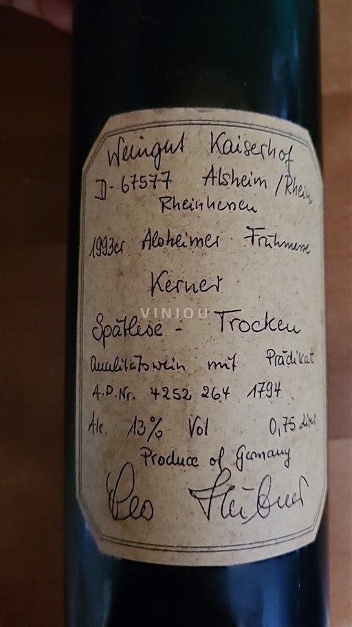 Renania. No especificado Weingut Kaiserhof Kerner 1993