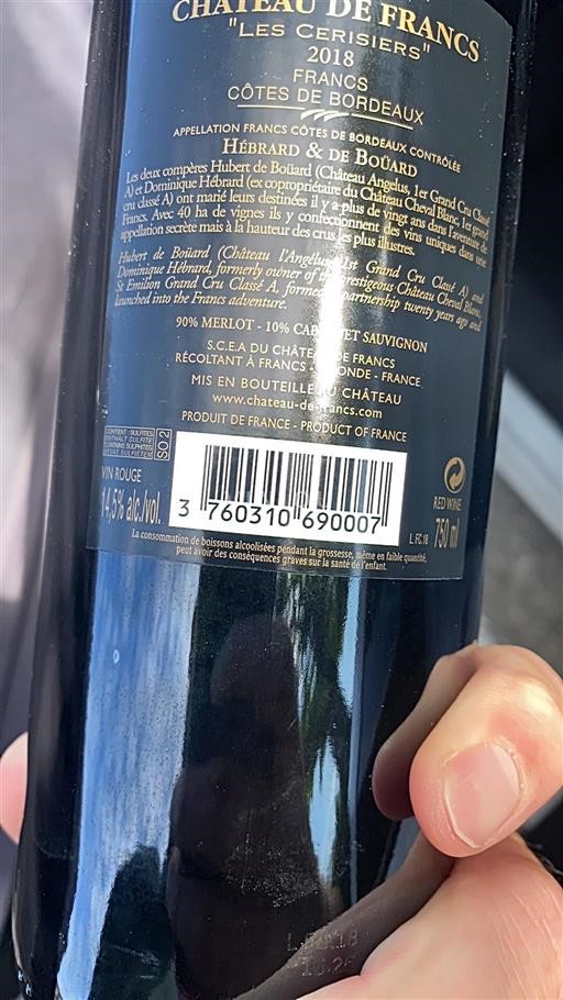 Bordeaux Francs-Côtes-de-Bordeaux Château Francs Les Cerisiers 2018