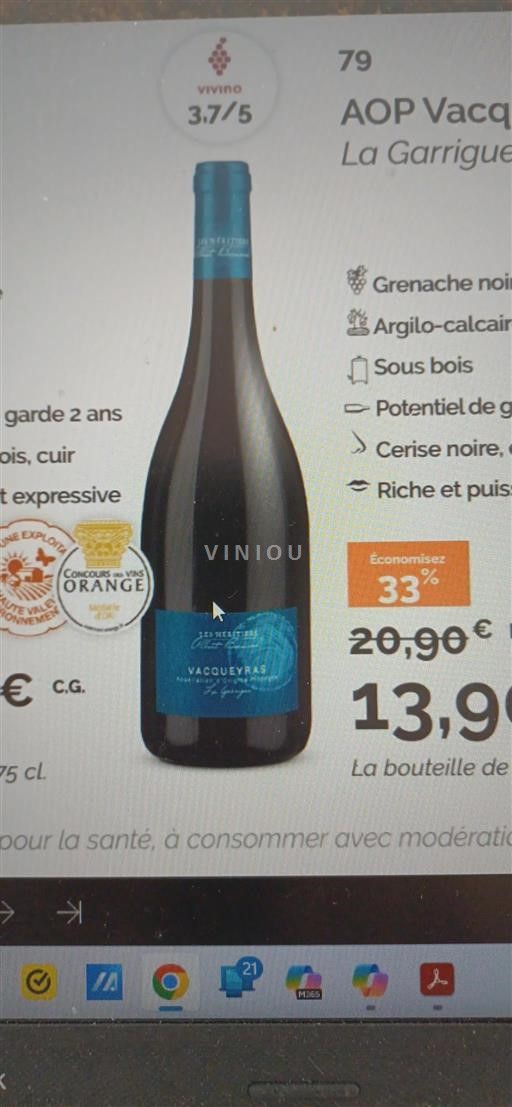 Rhônen laakso Vacqueyras Les Héritiers Saint-Jean La Garrigue Ei vuosikertaa