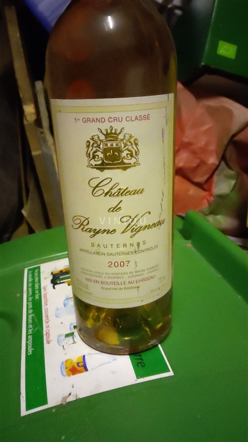 Bordeaux Sauternes Grand Cru Château Rayne Vigneau 2007