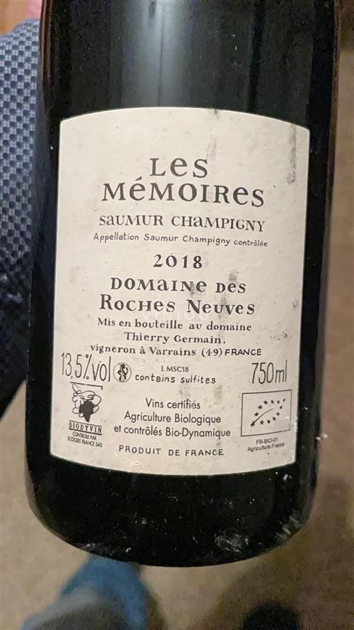 Loirevallei Saumur-champigny Domaine Des Roches Neuves Les Mémoires 2018