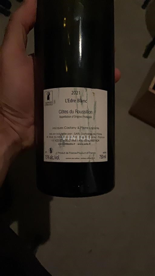 Roussillon Côtes-du-roussillon Domaine L'Ebre L'Edre Blanc 2021