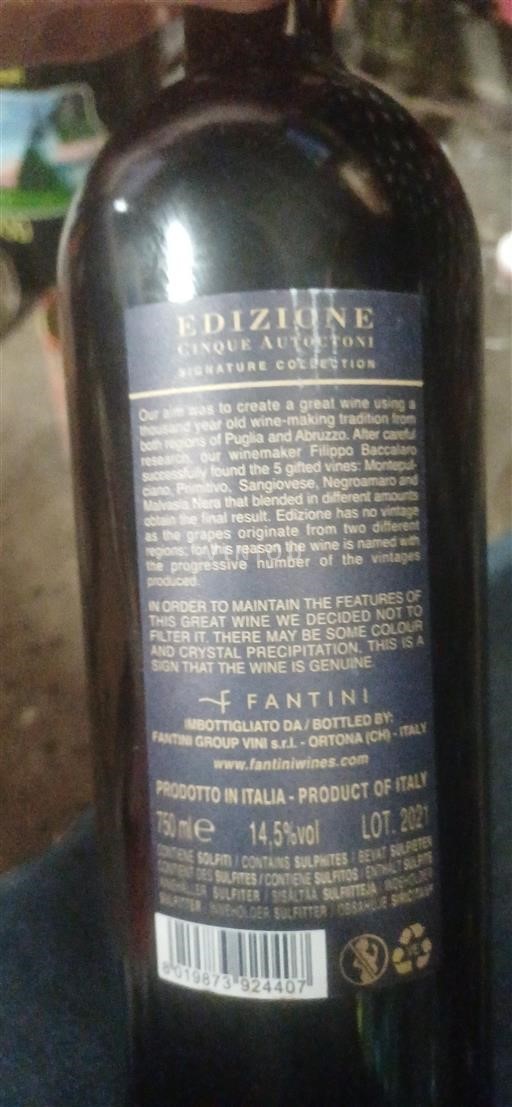 Abruzzo Nespecifikováno FANTINI EDIZIONE CINQUE AUTOCOTONE 2021