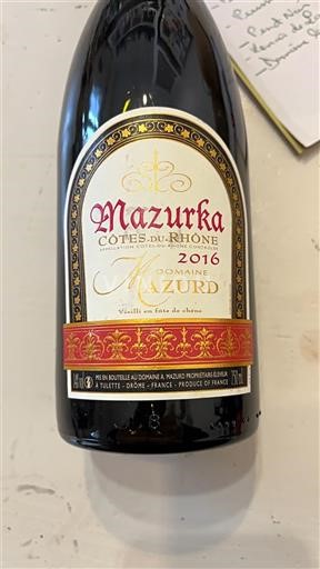 Thung lũng Rhône Côtes-du-rhône Domaine Mazurd Mazurka 2016