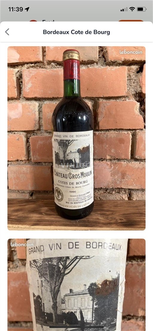 Bordeaux Côtes-de-Bourg Château Gros Moulin 1986