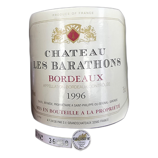 Vin Rouge sec Château Les Barathons 1996 France Bordeaux AOC