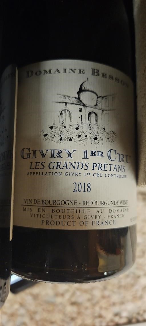 Borgoña Givry Premier Cru Domaine Besson Les Grands Prétans 2018