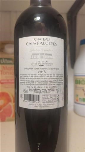 Bordéus Castillon-côtes-de-bordeaux Château Cap de Faugères Sélection Parcellaire 2016