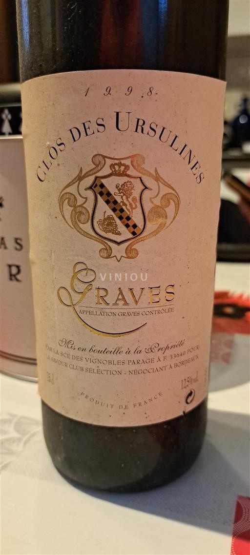 Bordeaux Graves Clos des Ursulines 1998