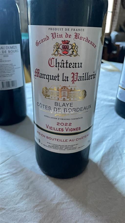 Bordeaux Blaye-côtes-de-bordeaux Château Marquet la Paillerie Vielles Vignes 2022