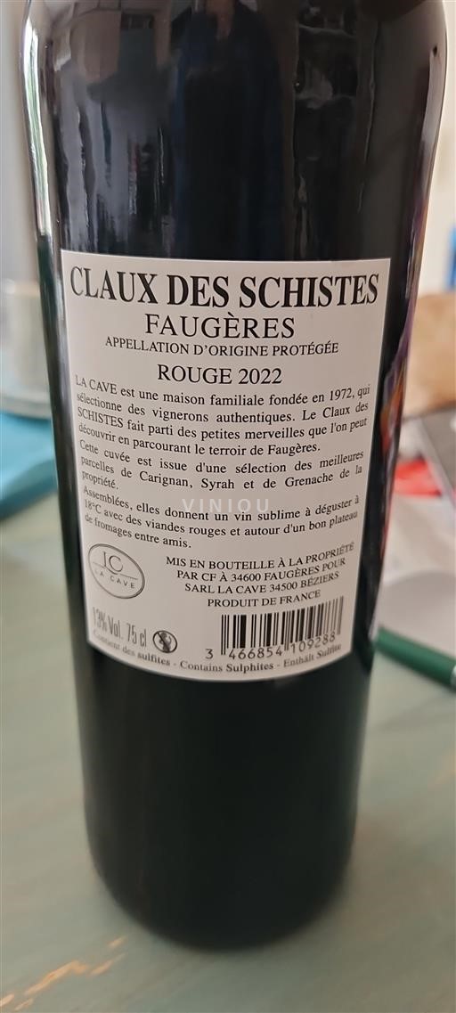 Languedoc Faugères La Cave Claux des Schistes 2022