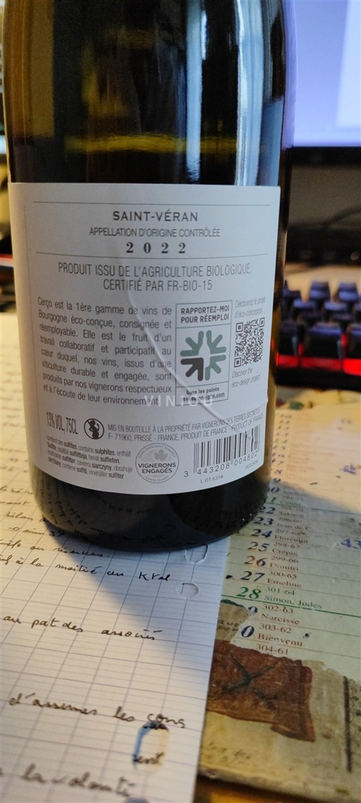 Vin Blanc sec Les Plantés Vignerons des Terres Secrètes 2022 France Bourgogne Saint-Véran AOC