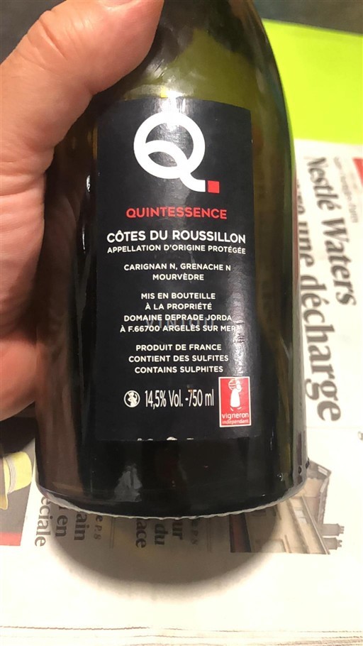 Roussillon Côtes-du-Roussillon Domaine Deprade Jorda Quintessence Ei vuosikertaa