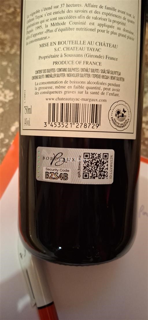 Bordeaux Margaux Château Tayac Non-Vintage