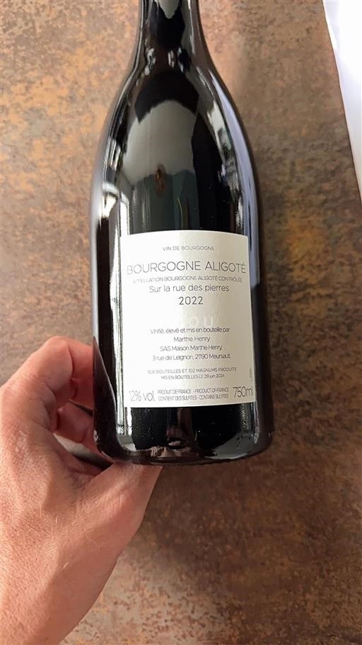 Burgundija Bourgogne Aligoté Marthe Henry Sur la rue des pierres 2022