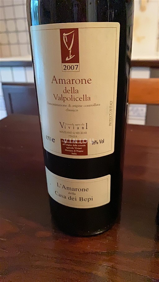 Veneto Amarone della Valpolicella Viviani Casa dei Bepi 2007