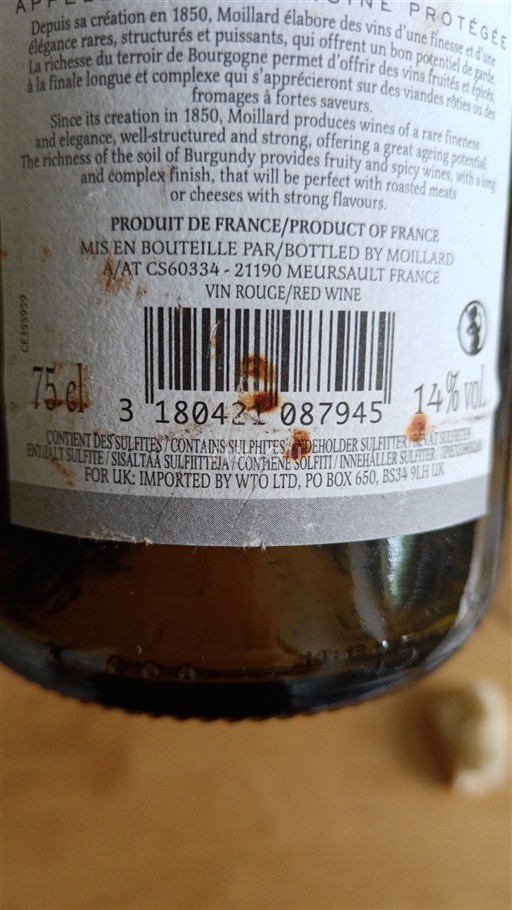 Bourgogne Ospecificerad Grand Cru Moillard Icke årgångsbetecknad