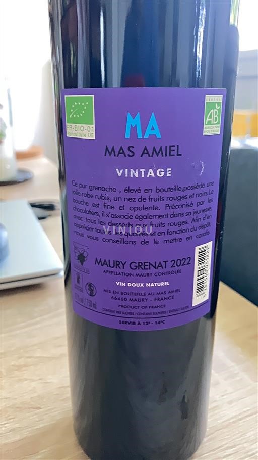 Roussillon Maury Mas Amiel Vintage 2022