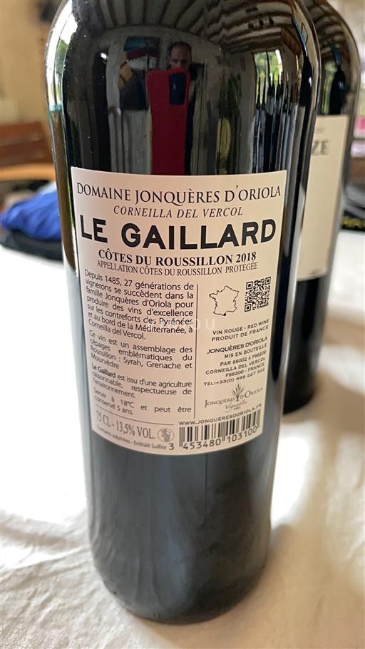 Roussillon Côtes-du-Roussillon Domaine Jonquères Oriola Le Gaillard 2018