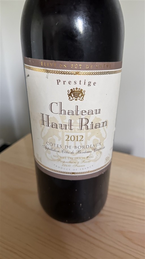 Bordeaux Côtes-de-Bordeaux Château Haut Rian Prestige 2012