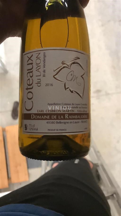 Loiretal Coteaux-du-Layon Domaine La Raimbaudière Tri de Vendanges 2015