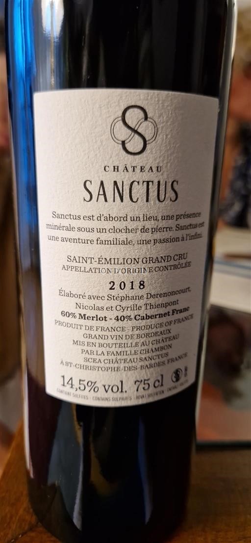 Bordeaux Saint-Émilion Grand Cru Château Sanctus 2018