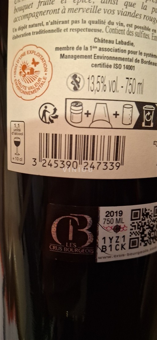 Bordeaux Médoc Cru Bourgeois Château Labadie 2019