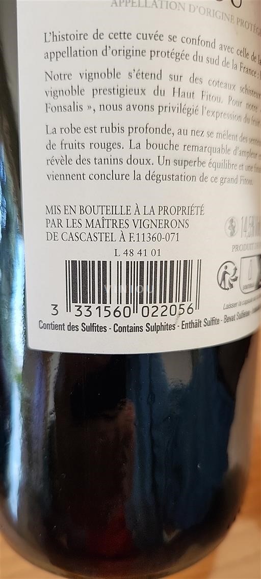 Languedoc Fitou Maîtres Vignerons de Cascastel Fonsalis 2022