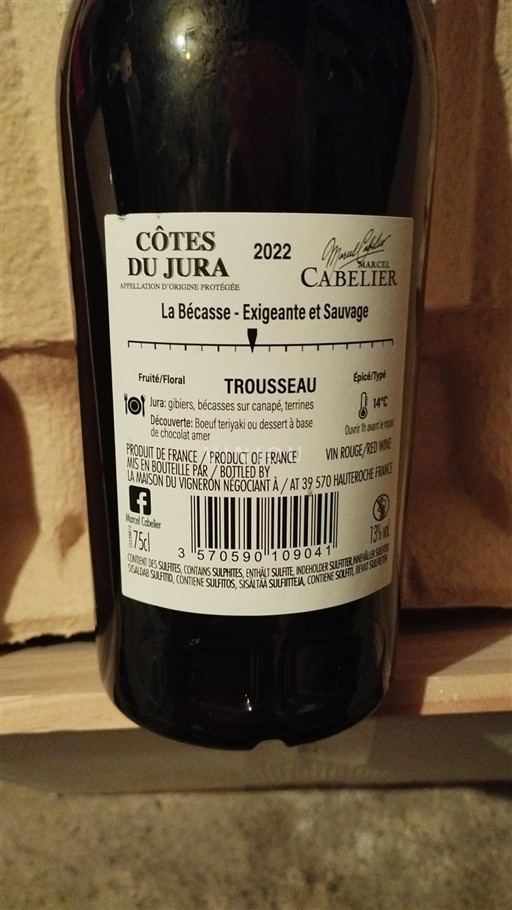 Jura Côtes-du-Jura Marcel Cabelier La Bécasse - Exigeante et Sauvage 2022