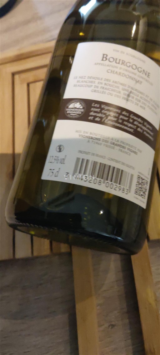 Vin Blanc sec Chardonnay Vignerons des Grandes Vignes 2023 France Bourgogne AOC