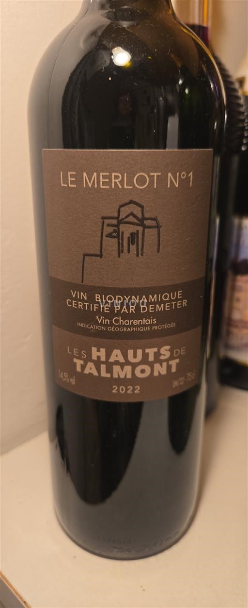 Aquitaine en Charentes Charentais Les Hauts de Talmont Le Merlot N°1 2022