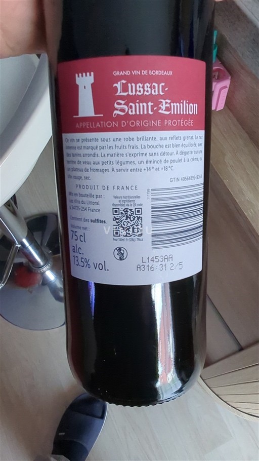 Bordeaux Lussac-saint-émilion Les vins du littoral 2023