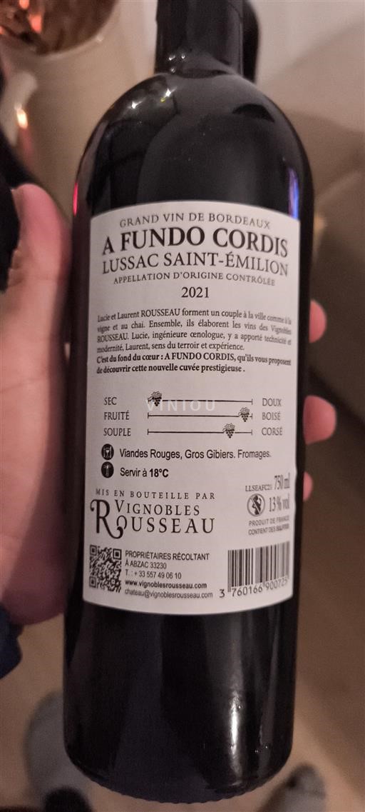 Burdeos Lussac-Saint-Émilion Vignobles Rousseau A Fundo Cordis 2021