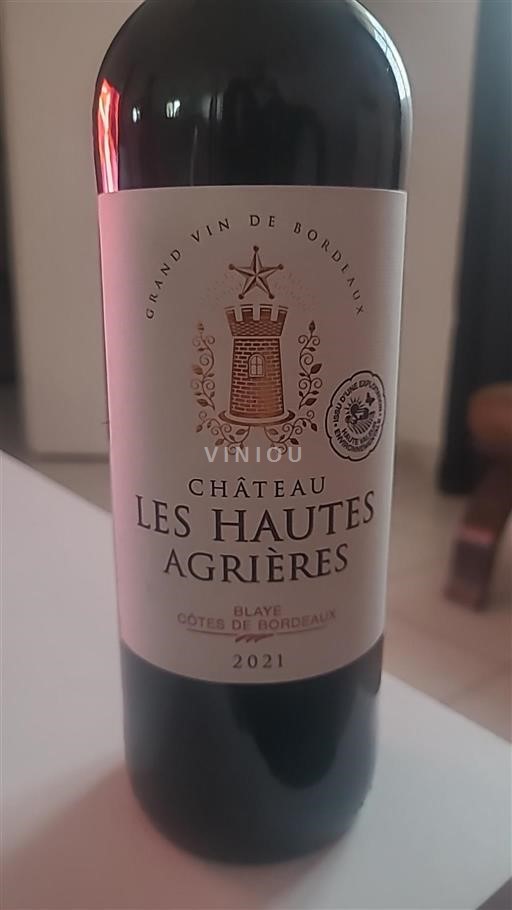 Vin Rouge sec Château Les Hautes Agrières 2021 France Bordeaux Blaye-côtes-de-bordeaux AOC