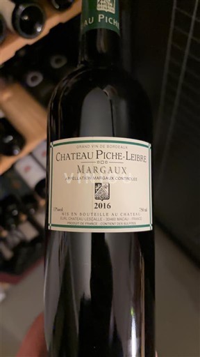 Bordo Margaux Château Piche-Leibre 2016