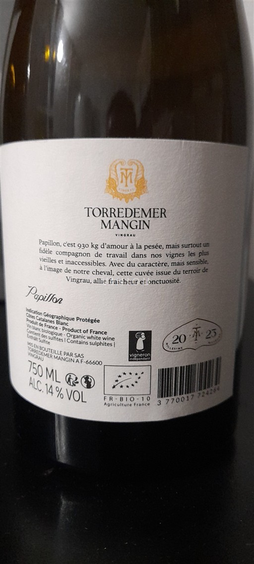 Languedoc och Roussillon Côtes catalanes Torredemer Mangin Papillon 2023