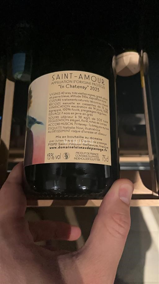Beaujolais Saint-Amour L'Oiseau de passage En Chatenay 2023