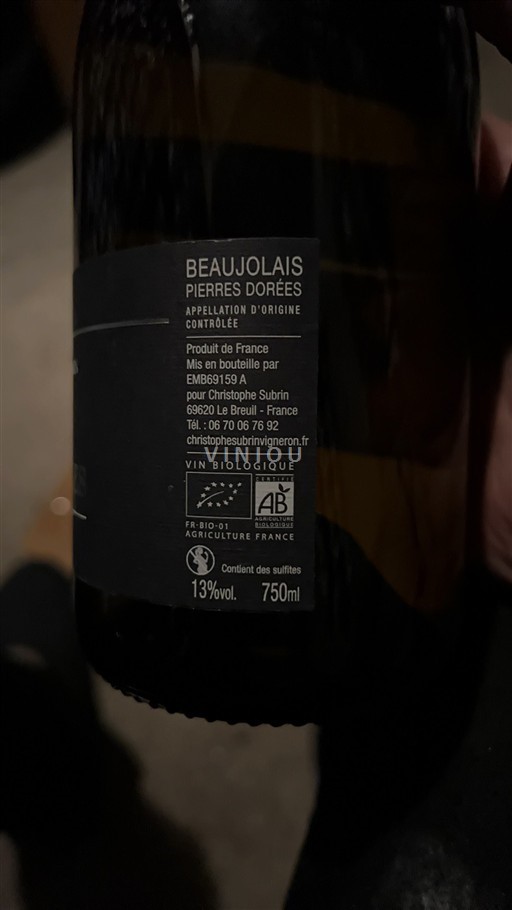Beaujolais Christophe Subrin Chazelles 2022