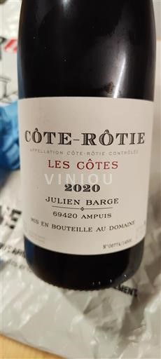 Vin Rouge sec Les Côtes Julien Barge 2020 France Vallée du Rhône Côte-rôtie AOC
