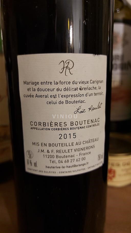Vin Rouge sec Averal J.M. & F. Reulet 2015 France Languedoc Corbières-boutenac AOC