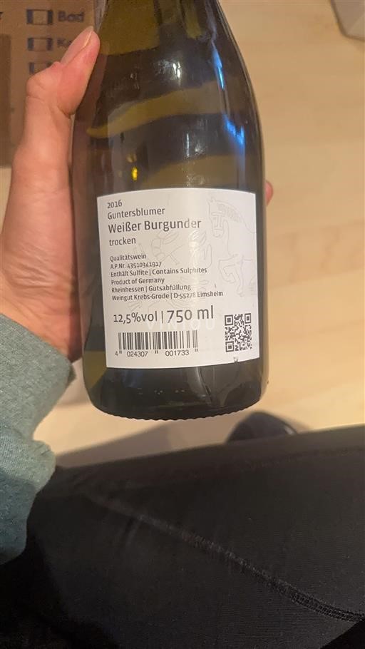 Rheinhessen Not Specified Weingut Krebs-Grode Guntersblumer Weißer Burgunder 2016