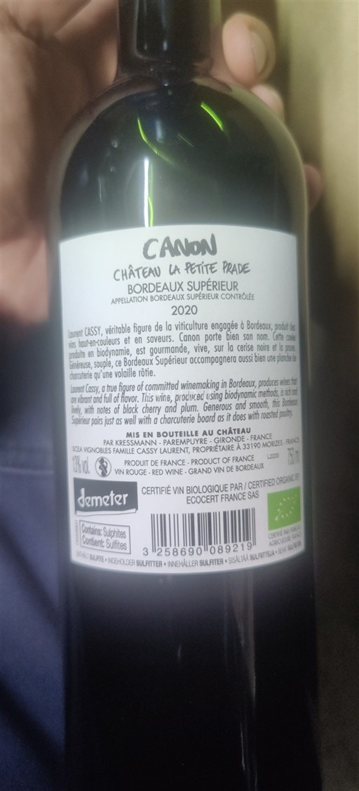 Bordeaux Bordeaux Supérieur Château La Petite Prade Canon 2020