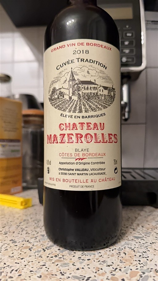 Bordeaux Blaye-Côtes-de-Bordeaux Château Mazerolles Tradition 2018